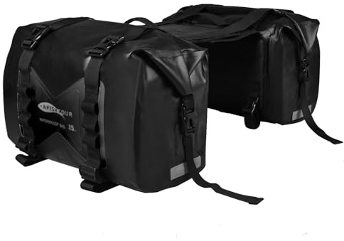 AFISHTOUR wasserdichte Motorrad-Satteltasche – 30L Reisegepäcktasche für Motorradreisen – Motorrad-Seitentasche – Abnehmbare Tasche (Schwarz, 2er-Pack)