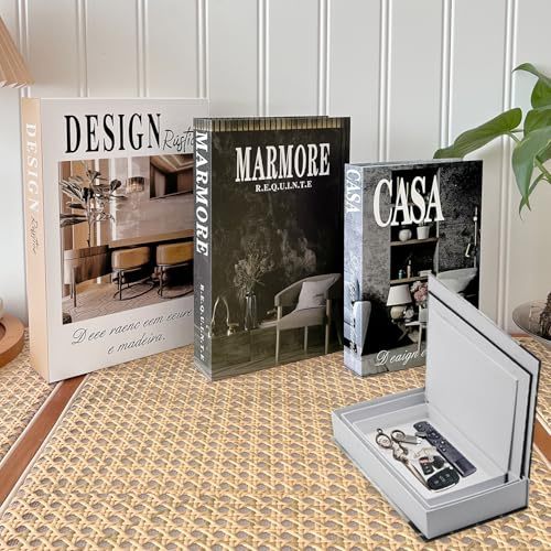 YUJUVI Libri Decorativi per Arredamento Scatola Portaoggetti 3 Pezzi Set Libri in Finto Impilata per Decorazione per Decorazione Domestica (3 Pezzi Set E)