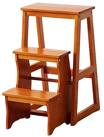 Holzleiter mit 3 Stufen, Aufbewahrungshocker, Präsentationsständer, Blumenregal, Bibliothek, tragbar, platzsparend, unterstützt 100 kg (orange)