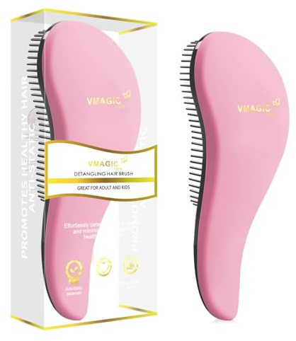 Brosse à cheveux démêlante pour femmes, filles et enfants – Faites glisser la brosse démêlante pour cheveux mouillés, fins, bouclés, épais et afro (Rose)