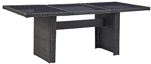 Xichuzi Garten-Esstisch, Tisch Balkon, Gartentisch, Balkontisch, Küchentisch, Garden Table, Terrassentisch, Schwarz 200x100x74 cm Glas und Poly Rattan