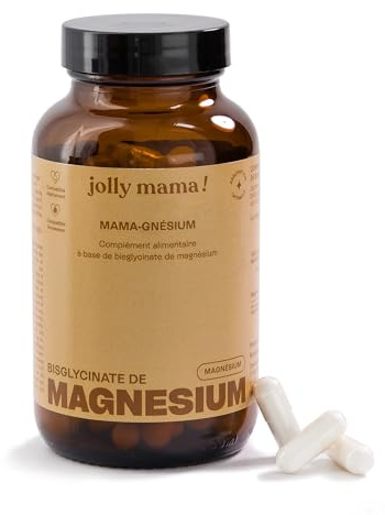 Jolly mama! Mama-gnésium | 100% Bisglycinate de Magnésium | Hautement Assimilable | Fatigue, Bien-Etre, Système Nerveux | Compatible Grossesse et Allaitement | Fabriqué en France | 90 Gélules
