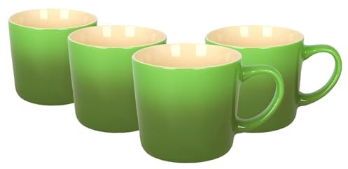 Argon Tableware Green Ombre Coffee Mug 330ml - Pack of 4 - New Bone China Tea Mug, Vegan Friendly Ceramic Cup, Glazed Stoneware Style Drinkware, Microwave Dishwasher Safe