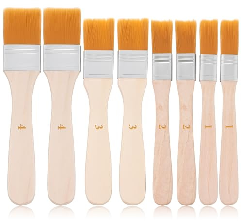 ZEYIYER Lot de 8 petits pinceaux de peinture avec manche en bois de 1,3 à 2,5 cm de large - Poils doux pour retouches de peinture, murs, portes, armoires, clôtures, meubles