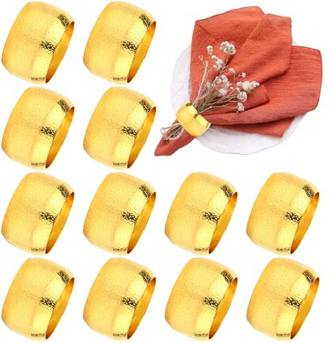 12 Stück Serviettenringe Gold, Metall Serviettenring, Runde Napkin Rings, Vintage Elegante Serviettenschnallen für Hochzeitsfeier, Familie Sammeln, Festliche Tischdekoration