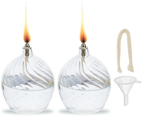 SUPERFINDINGS 2 Sets Clear Glass Oil Lamp 3.8x3.1inch Rustic Oil Lamp Lantern Chamber Oil Lamps Kerosene Lamp with Cotton Wick for Indoor Use Home Decor Lighting
