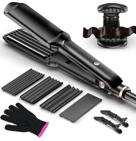 4 Piastra Lisciante Crimpare con Ceramica,Riscaldamento Rapido Ferro Arricciacapelli per Onde Ionica Ceramica Piastra Arricciacapelli Hair Straightener Fast Heating for All Hair Types