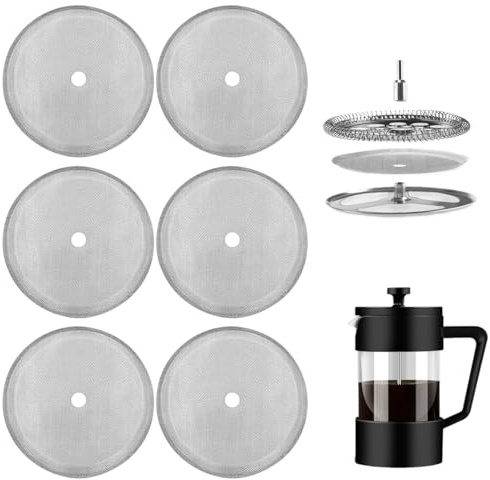 6 Packs Stainless Steel Cafetiere Filter Mesh Screen, 4 Inch Coffee Filter Replacement, French Press Replacement Filter Screen, Reusable Cafetiere Mesh Replacement for 34oz/1000ml Coffee Tea Makers