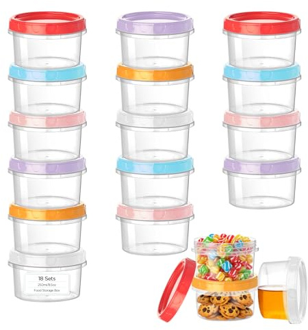VINATO 18Pcs Boîtes Alimentaires Plastiques, 250ml Boîte Plastique Alimentaire Avec Couvercle, Set De Conservation, Boîte De Conservation Alimentaire, Empilable