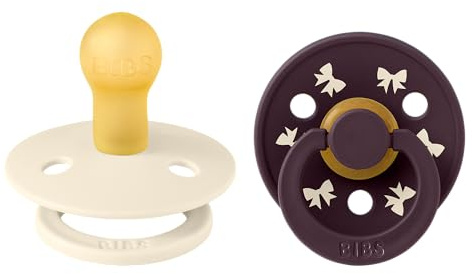 BIBS Colour Holiday Schnuller 2er-Pack, BPA-frei, Kirschform Nippel. Naturkautschuk/Latex, Hergestellt in Dänemark, Größe 1 (0-6 Monate), Ivory/Plum