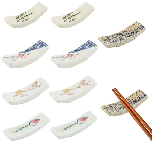 Chopstick Holder - 10PCS Hand-Painted Japanese Chopstick Rest, Ceramic Chopsticks Rest, Japanese Style Set of Ceramic Chopsticks, Kitchen Accessory, Spoon Fork Stand for Home Chop Sticks Stand Rests