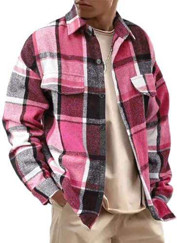 WINKEEY Camicia Flanella Uomo Camicia a Quadri a Maniche Lunghe Eleganti Camicie Button Down Autunno Inverno