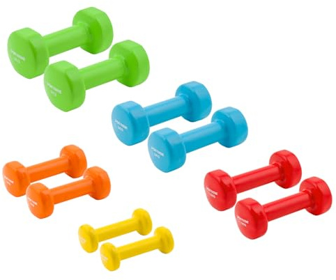 Sport-Thieme Fausthantel Set Vinyl | Hautfreundlich, leicht zu reinigen, ideal für Therapie Gymnastik Krafttraining | 4 Gewichte 1 1,5 2 3 kg | Vinylbeschichtung