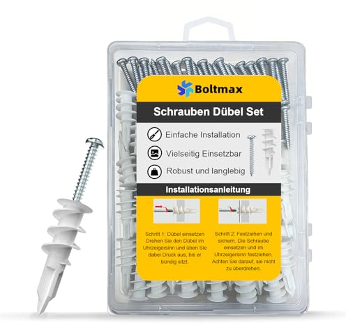 100 Stück Dämmstoffdübel, Hohlraumdübel Set, Rigipsdübel mit Schrauben | 43 mm Dübel Dämmung Fassade für Gipsplatten, Schrauben Dübel Set (50 Stück Fassadendübel, 50 Stück Schraube)