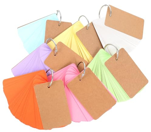 VILLFUL 7 Jeux de Fiches Vierges à Anneaux Cartes Mémoire Multicolores 350 Pièces Blocs-Notes Soi-Même Fournitures Scolaires Pratiques pour Révision et Organisation Quotidienne