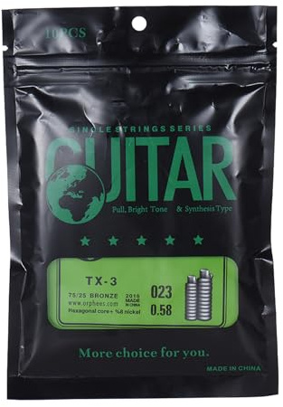Paquete de 10 cuerdas de guitarra acústica de tercera cuerda, TX-3 cuerdas de guitarra de una sola cuerda, cuerdas de guitarra de acero de repuesto para guitarra acústica, (023)