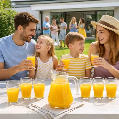 Jug & Glasses Set for Summer 1.5 litres Capacity Glass Jug, 6 Crystal Clear Tumblers 540ml (Each) Large Premium Clear for Beer, Water, and Juice