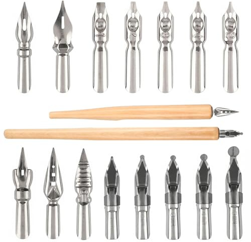 JYXNU Set di Penne a Immersione per Disegno Artistico, 12 Pennini, Penna Calligrafica con Pennino e Portapenne, Pennini da Disegno e Penna a China per Calligrafia, Scrittura e Disegno