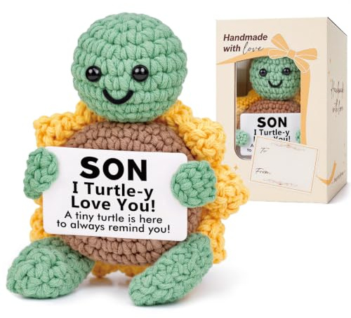CheriGift Son Gifts from Mum Dad, Handmade Crochet Turtle Ornament with SON I Turtle-y Love You, Cute Unique Gifts for Son's Birthday Valentines Fathers Day Christmas