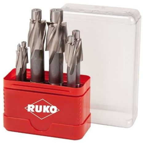 RUKO Flachsenker-Satz DIN 373 HSS mit Zylinderschaft, Hochleistungs-Werkzeug, Ideal für Stahl, Gusseisen und Leichtmetalle, 6-teilig | DIN 373 mit Zylinderschaft und 180° Senkwinkel für plane Auflageflächen von Zylinderkopfschrauben und Muttern.