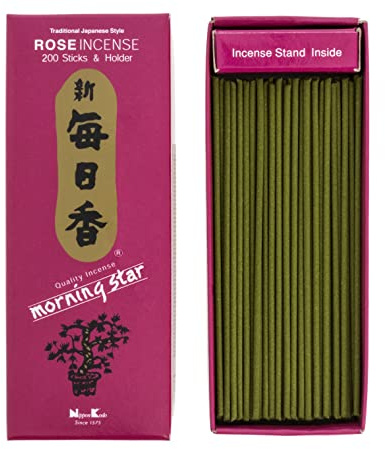 Nippon Kodo Räucherstäbchen Morning Star Rosa, Räucherstäbchen im japanischen Stil mit 200 Riegeln, inkl. Räucherstäbchenhalter