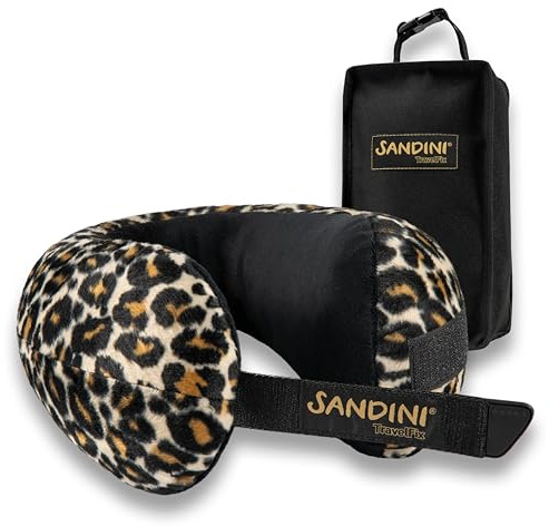 SANDINI TravelFix – Premium Reisekissen/Nackenkissen mit ergonomischer Stützfunktion – Gratis Transporttasche mit Befestigungs-Clip - Made in EU