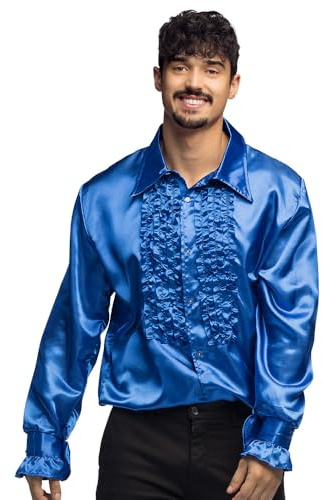 Boland - Chemise disco à volants, bleu, homme, déguisement, chemise de soirée, Schlager move, 70's, fête à thème, carnaval