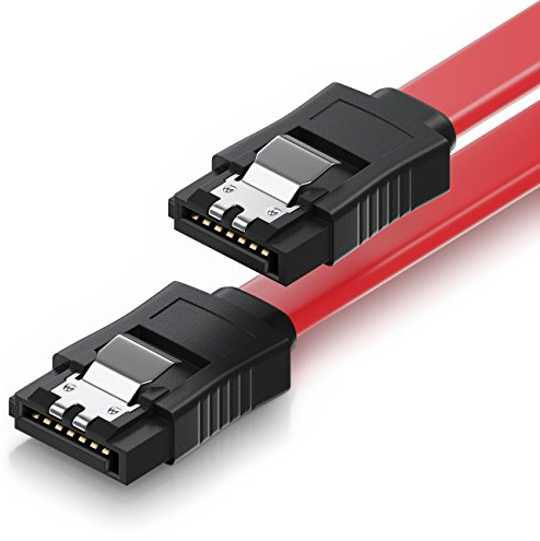 deleyCON 30cm SATA III Kabel S-ATA 3 Datenkabel - HDD SSD Verbindungskabel Anschlusskabel Metall-Clip 6 GBit/s - 2 Gerade L-Type Stecker - Rot