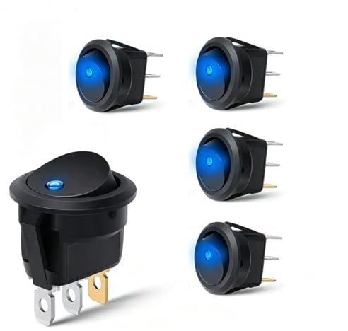 5 Pcs DC 20A 12V Rond Interrupteur à Bascule pour Voiture Bateau avec LED Bleu