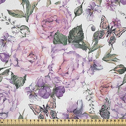 ABAKUHAUS Blumen Stoff als Meterware, Swallowtails und Rosen, Microfaser Multi Zweck Dekostoff für Kunsthandwerke, 3M (230x300cm), Mehrfarbig