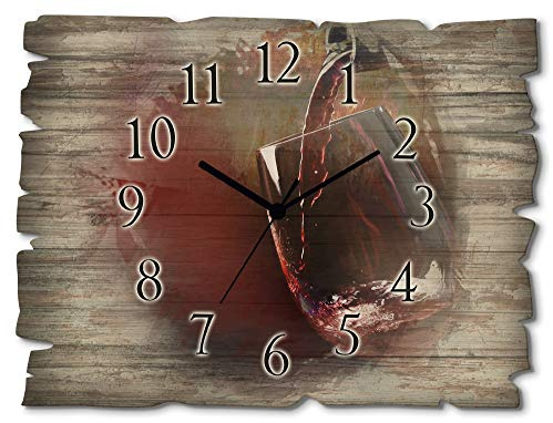 ARTLAND Wanddeko Wanduhr ohne Tickgeräusche aus Holz Funkuhr 40x30 cm Rechteckig Lautlos Wein Rotwein Bildmalerei Klassisch Originell T5PV