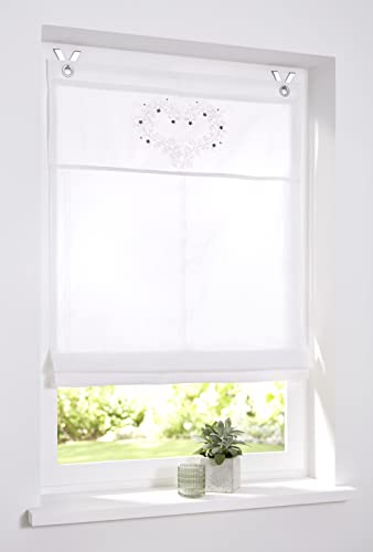 Raffrollo Ösenrollo Svea Weiss Landhaus Herz romantisch 45 x 140 cm