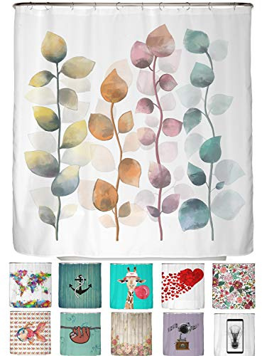 arteneur Anti-Schimmel Duschvorhang 180x180 cm Bunte Blätter | Textil recycelt, OEKO-TEX 100, 40°C Maschinenwäsche, blickdicht, wasserdicht, beschwerter Saum, mit 12 recycelten Ringen