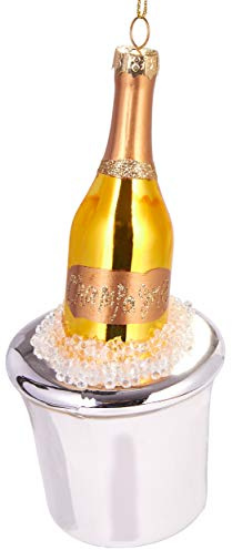 BRUBAKER Champagnerkühler mit Flasche - Handbemalte Weihnachtskugel | Mundgeblasener Christbaumschmuck aus Glas - Figuren lustig Deko Anhänger Baumkugel - ca. 14.5 cm