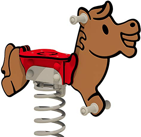 Wickey PRO Federwippe Pferd Jolley braun/rot - Federtier Spielplatzgerät - inklusive Bodenplatte - Outdoor Spielplatz Wippe für Kinder - für öffentliche Spielplätze und Schulen