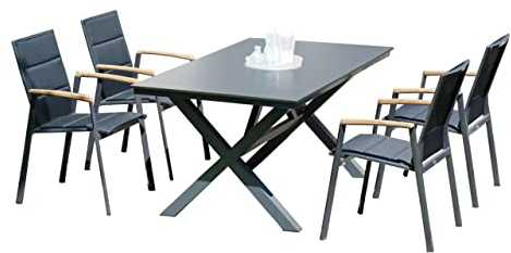 Sonnenpartner 5-teilige Sitzgruppe Sierra & Base-Spectra 160x90 cm mit 4 Stapelstühlen Aluminium anthrazit