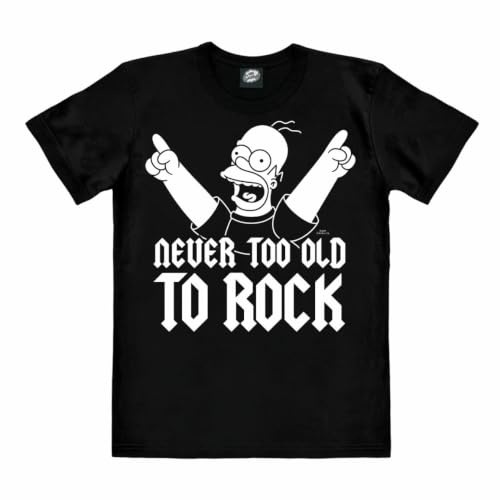 Logoshirt® Los Simpson I Homer Simpson I Never Too Old To Rock I Camiseta Print I Mujer y Hombre I Cuello Redondo I Manga Corta I Negro I Diseño Original con Licencia I Talla S