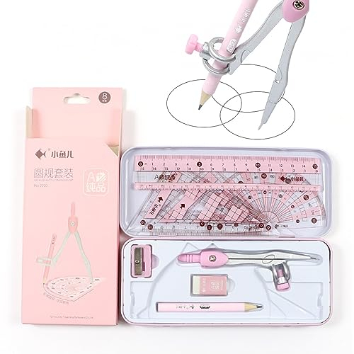 Srup 8 Teiliger Geometrie Kompass Setschul, Zeichnen Lineal Set Kompass, Mathe Geometrie Set, Mathematik-Geometrie-Set, für Kinder und Erwachsene, Ideal für Den Einsatz In Der Schule, Holzbearbeitung