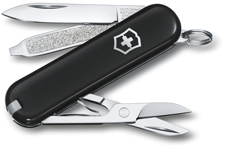 Victorinox Schweizer Taschenmesser, Klein, Classic SD, Multitool, Swiss Army Knife, Geschenk, 7 Funktionen, Klinge, Nagelfeile, Schwarz