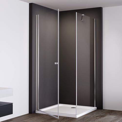 IMPTS Duschkabine 75x90 cm Eckeinstieg Duschabtrennung Duschtür mit Seitenwand, Pendeltür aus 6mm ESG Sicherheitsglas Höhe 185 cm,OHNE Duschwand und Ablaufgarnitur