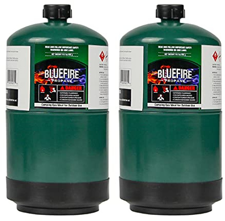 BLUEFIRE Propane Fuel Camping Gas Cylinder Pack of 2 16.4oz >93% Purity All-Purpose Canister Portable Tank Bottle for Outdoor Mini Burner Cooker Stove Heater Cooking Torch Lamp (2 packs)