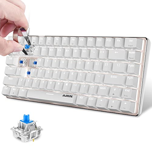 FELiCON x AJAZZ AK33 Tastiera Meccanica da Gioco Hot-Swap Blue Switch 80% Gaming Keyboard con Retroilluminazione LED Bianca USB di Tipo C Cablato QWERTY 82 Tasti Anti-ghosting per PC Laptop Mac-Bianco