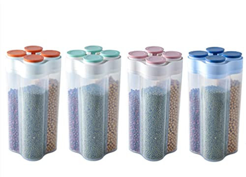 Essential Cereal Dispenser，sealed Cans Dry Food Dispenser Four Small Compartments Storage Dried Fruits Snacks Cereals (Color : Four pieces)