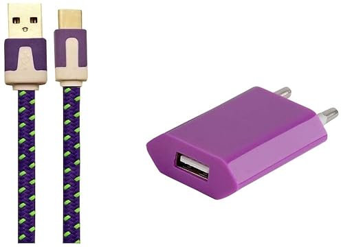 Pack Chargeur pour Nokia XR20 Smartphone Type C (Cable Noodle 1m Chargeur + Prise Secteur USB) Murale Android (Violet)