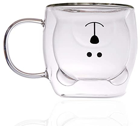 Cute Tassen, Glas, doppelwandig, isoliert, Espresso, Teetasse, Milk Cup, Bär, Büro, Cup, Geburtstag, Geschenke