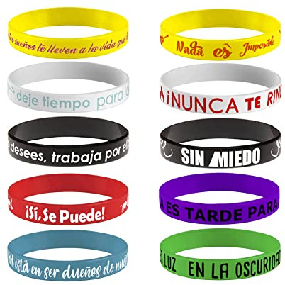 1step2dream Juego de 20 pulseras de Goma inspiradoras españolas pulseras de silicona 12x202mm con citas inspiradoras premio al profesor de clase