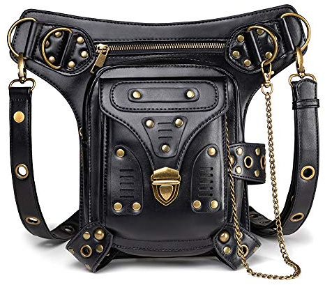 Dajingkj Bolso de Cadera Steampunk con Calavera para Motociclista, Bolso de Cintura Messenger Gótico, Bolso de Viaje con Compartimento para Perna, Billetera de Cadera para Hombres y Mujeres, Black122