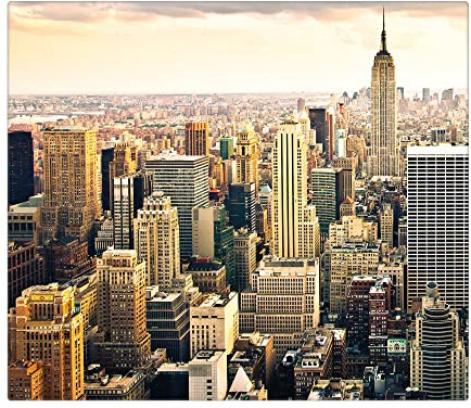 banjado Schneidebrett Glas mit Motiv New York City - großes einteiliges Glasschneidebrett rechteckig 60 cm x 52 cm - auch verwendbar als Schneidebrett Herdabdeckung