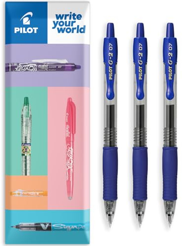 Pilot G-2 Tintenroller mit einziehbarer Gel-Tinte, 0,7 mm Spitze, 3 Stück, blaue Tinte