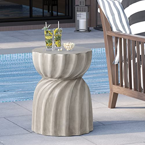 HOMPUS Einzigartiger Beistelltisch für den Außenbereich, Beton, Gartenhocker, runder Terrassen-MgO-Beistelltisch, leichter kleiner Akzenttisch für den Innen- und Außenbereich, Terrasse, Garten,